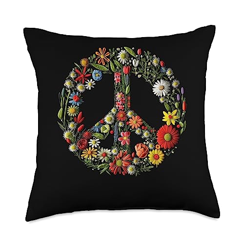 Tie Peace Sign Outfit for make love Peace Hand tie Sign of Freedom Hippie Flower Child Throw Pillow, 18x18, Multicolor