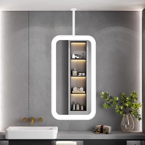 ITOSUI Espejo de Pared Rectangular para Colgar en el Techo, Espejo de tocador LED para baño con 3 Modos de Color y Brillo Ajustable, Espejos Decorativos flotantes Grandes y creativos (40 cm x 70 cm)