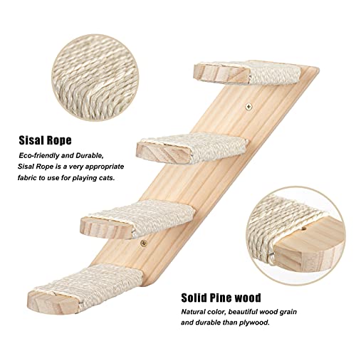 Yiotl Cat Hammock, Wall Mounted Cat Climbing Shelf, 4 Step Cat Stairway Furniture with Sisal Scratching for Sleeping, Playing, Lounging and Perching