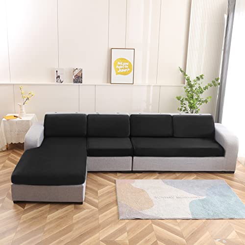 NeColorLife Velvet Sectional Sofa Cover Universal Couch Covers Thick Chaise Cover Couch Cushion Cover with Elastic Band for Both Left/Right Sectional Couch (1PC Chaise Lounge Cushion Cover,Black)