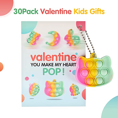 Valentines Day Cards For Kids Classroom - Valentines Day Gifts For Kids School - 30 Unique Mini Pop Fidget Toys Bulk - Valentine Exchange For Girls Boys School Class Classroom Fidget Toys Party Favors #TOP12