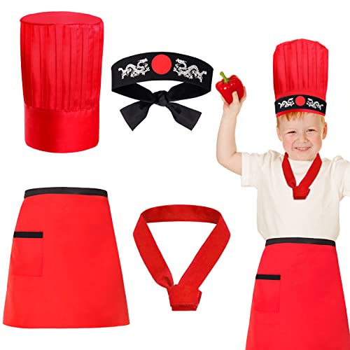 Sombrero de chef Hibachi para niños con delantal y cintas miniatura 1
