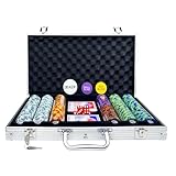 AIBETOMG Poker Chips with Numbers,300Pcs Clay Poker Chips Set with Aluminum Travel Case,14 Gram Casino Poker Set for Texas Holdem, Blackjack