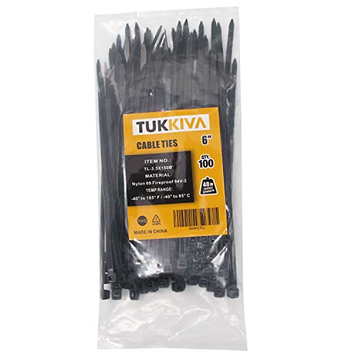 Tukkiva Black Zip Ties 6 Inch Black Heavy Duty 40 Lbs Tensile Strength Small Cable Wire Ties 100 Pack #TOP21