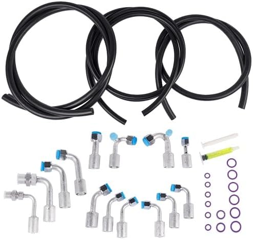 Universal A/C Air Conditioning Extended Length Hoses with Fittings and Rings Replacement for GM Buick Chevy Cadillac GMC Cars Truck Vehicle