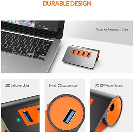ORICO Powered USB 3.1 Hub, Aluminum 4 Ports USB Data Hub, 10Gbps Super Speed USB Splitter with 12V Power Adapter & 3.3FT Data Cable for Desktop PC, Laptop and More