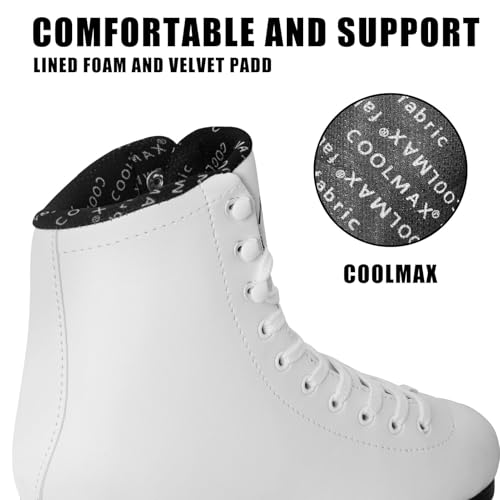 MammyGol Classic Ice Figure Skates for Womens/Misses/Girls Lace up with Stainless Steel Blade Light Support Ice Figure Skates in White Color - Thumbnail 5