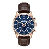Orologio da uomo Ben Sherman Cambridge Cronografo con quadrante blu goffrato, cinturino in vera pelle marrone e cassa in oro rosa IP