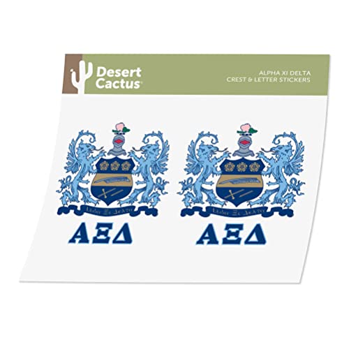 Desert Cactus Alpha Xi Delta Sticker Letter 2 Pack AZeeD Decal Greek for Window Laptop Computer Car (Crest Sticker)