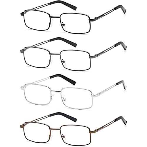 Hubeye 4 pares de gafas de lectura de metal marco rectangular acero inoxidable material resorte bisagra anti luz azul lector de computadora +1.00 Cover