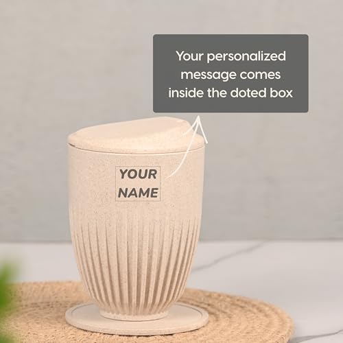 Image of Eha Earth Friendly Customised Coffee Mug, Coaster with Bag 350 ml, Set of 1 | Made with Rice Husk Biocomposite | Personalized Gifts for Friends and Family | Sand Castle
