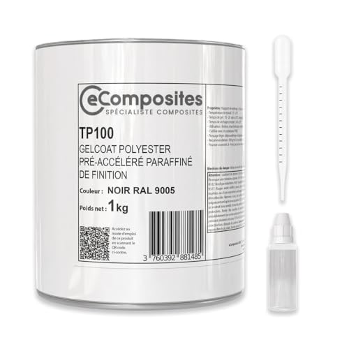 Gelcoat Polyester | 1 kg | Noir RAL 9005 | + Catalyseur PMEC + Pipette de dosage 3 ml, Gel Coat pour Bateau, Topcoat pour Camping car