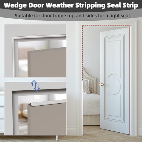 3Pcs×196" Wedge Weather Stripping Door Seal Strip for Door Frame & Window,Self Adhesive Window Insulation Draft Stopper Seal for Winter,Gray Foam Door Gap Filler for Soundproofing Light Blocker,White by MUSRCYIO - Image 6