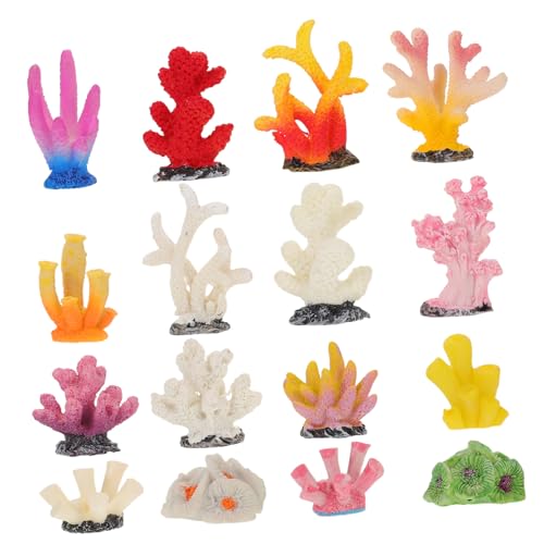 ABOOFAN 16個 点ミニ人工珊瑚装飾 リアルな水族館用珊瑚彫刻 耐久性樹脂製水槽レイアウトアクセサリー 熱帯魚水槽にな小型水中景観オーナメ