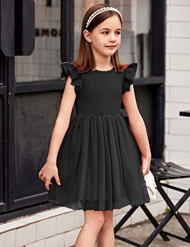 Arshiner Toddler Baby Girls Summer Dress Tutu Dresses Flutter Sleeve Children Clothes For Kids (Black, 4T) #TOP3