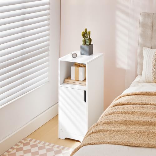 Miniatura 5 de Hoobro Mesita De Noche Estrecha Con Compartimento Abierto Y Una Puerta, Mesa Auxiliar Pequeña Para Sofá, Rincones Pequeños, Dormitorio, Sala De Estar, Blanco Ewt198bz01