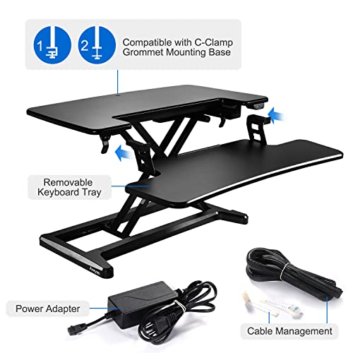 Aveyas [Electric] 32 inch Motorized Standing Desk Converter, Speed Plus Version Height Adjustable Ergonomic Sit to Stand Up Riser, Dual Monitor Lift Computer Workstation with Wide Keyboard Tray - Thumbnail 7