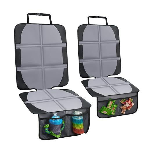Image of Car Seat Protector, 2 Pack Baby CarSeat Covers with Mesh Pockets & Non-Slip Backing 600D Durable Seat Protectors Under Car Seat for Baby(Gray, Large)