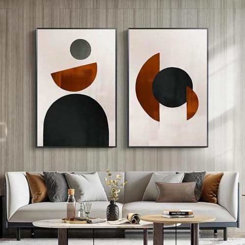 Décoration d'intérieur moderne avec tableau abstrait géométrique noir gris marron - 2