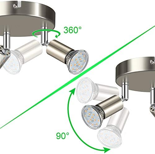 Unicozin 3 Way LED Ceiling Light, Round Plate Ceiling Spotlight, ø140mm, Matt Nickel, Included 3 x 4W GU10 LED Light Bulbs (400LM, Warm White), Spotlight Lamp for Bedroom Kitchen Living Room