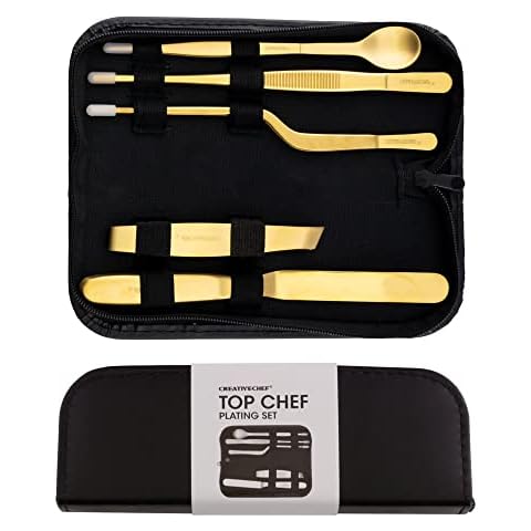 Professional Chef Kit, Plating Tools Culinary Set, 5-piece Molecular Gastronomy Kit. Made of Stainless Steel. You Can Use It For Plating, Tasting, Making Cakes, Removing Fish Spines, Etc.(Golden) Cover