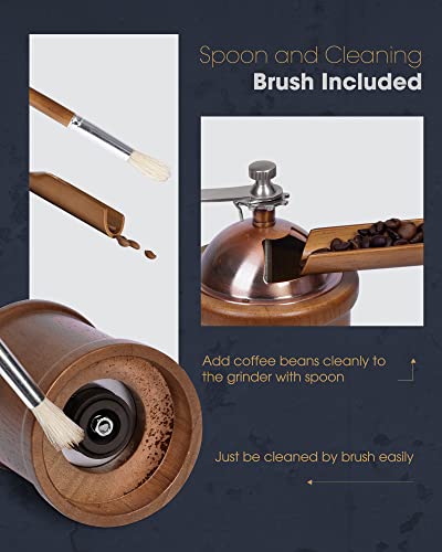 Poliviar Manual Coffee Grinder, Coffee Bean Grinder With Adjustable Ceramic Burr, Vintage Style Wooden Hand Coffee Grinder, Large Capacity Burr Coffee Grinder With Brush And Spoon (Jx2022-Cg20) #TOP5