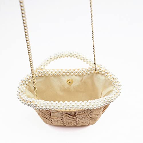 Bolso de verano mujer tejido con perlas blanco miniatura 6