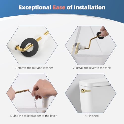 iFealClear 2 Pack Universal Polished Gold Toilet Handle Replacement Kit, Side/Angle Mount Metal Toilet Tank Flush Lever Replacement, Solid Brass Toilet Trip Lever Fits Most Toilets, Shinny Gold