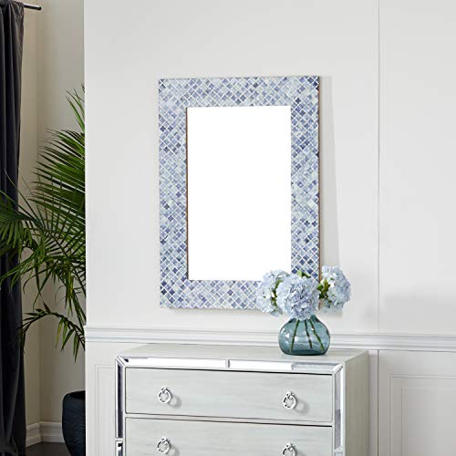 Deco 79 Wood Quatrefoil Wall Mirror With Bone Inlay, 26" X 1" X 36", Blue #TOP1