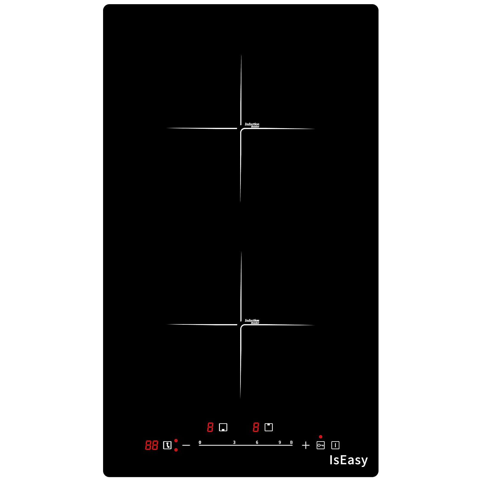 Doppia piastra a induzione, piastra di cottura a induzione elettrica – (Autarkic, 3400 W, 2 fuochi, 29 cm, incassato, touch, timer, vetro-ceramica) – 2 zone