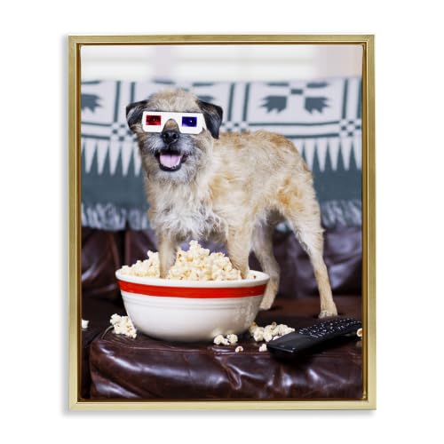 Dog Movie Night Couch Snacking, 24 x 30 Inch Canvas in Floater Frame