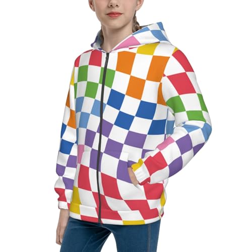 Wavy Checkerboard 2 Kids Pullover Hoodies Boys Zip Up Sweatshirts Girls Athletic Clothes with Pocket