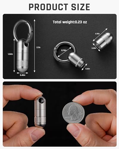 Image of TISUR Small Titanium Keychain Pill Holder, Pocket Pill Case for Travel | Waterproof Pill Fob,Portable Pill Box Container,Purse Pill Organizer Tube
