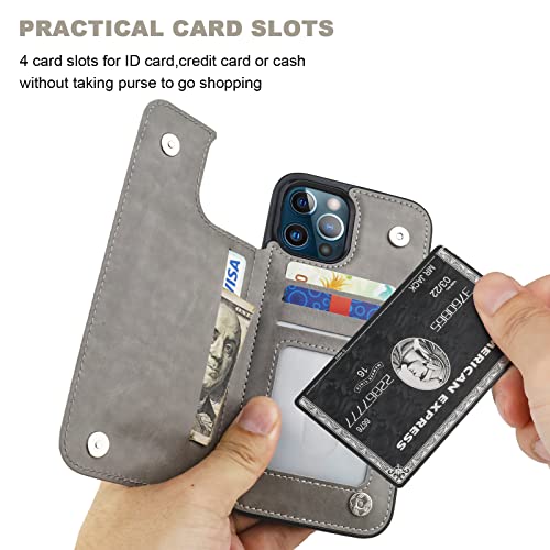 Onetop Compatible With Iphone 12 Pro Max Wallet Case With Card Holder,Pu Leather Kickstand Card Slots Case, Double Magnetic Clasp And Durable Shockproof Cover 6.7 Inch (Gray) #TOP3