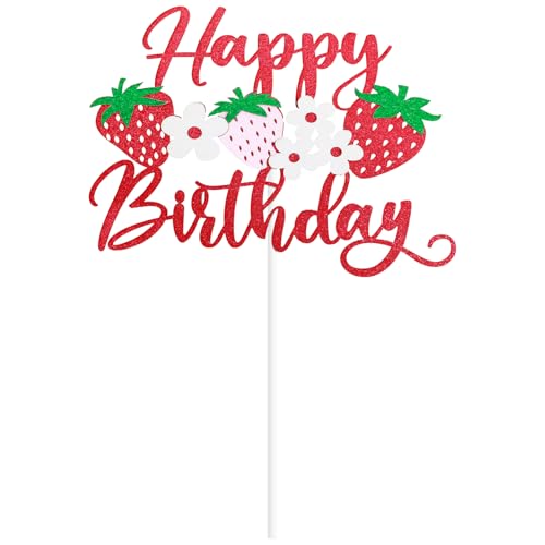 1 décoration de gâteau d'anniversaire, motif fraise avec paillettes pour gâteau, fête d'enfant et douche prénatale, décoration de gâteau aux fruits pour garçons et filles