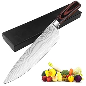 WinGluge Scharfe Messer, Damast Küchenmesser Scharf, Kochmesser Japanisch, Damastmesser, Allzweckmesser Küche, Fleischmesser, Chef Knife, Chefmesser Damast, Gemüsemesser, Grillmesser mit Gravur