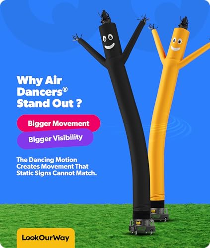 Image of LookOurWay Air Dancers Inflatable Tube Man Attachment - 20 Feet Tall Wacky Waving Inflatable Dancing Tube Guy for Business Promotion - Blower Not Included - Black