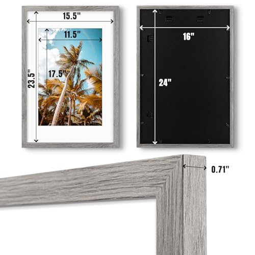 Image of Frametory, 16x24 Picture Frame with Mat for 12x18 Picture- - High Definition Glass Wide Molding - Preinstalled Wall Mounting Hardware (Gray, 6 Pack)