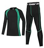 [G-UYO] 子供服 キッズ アンダーウェア コンプレッションパンツ スポーツ サッカー インナー ジュニア 上下セット 吸汗速乾 コンプレッションウェア ベースレイヤー 長袖シャツ&タイツ ランニングウェア 110-180 (150, グリーン)