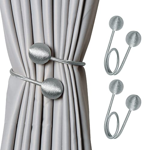 Maeau 2 Piezas Abrazaderas Cortinas Magneticas Correas de Imán para Cortina Alzapaños Cortinas de Estilo de Moderna Hebillas Cuerda para la Decoración de Hotel Hogar Oficina Plata Cover