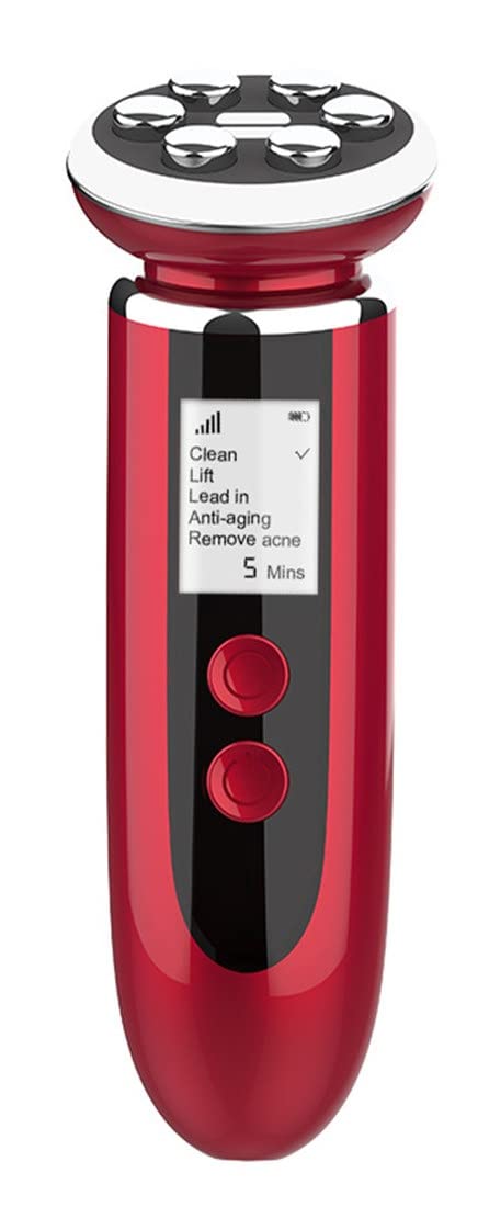 X&Z-XAOY Dispositivo De Belleza RF Masajeador Facial Eléctrico, Máquina De Cuidado De La Piel De Alta Frecuencia para Limpiador Facial Antienvejecimiento, Rojo
