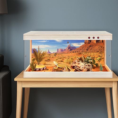 Image of Royxen Reptile Enclosure, Tempered Glass Reptile Tank with Wooden Top and Lockable Design,Bearded Dragon Tank for Lizard Gecko Tortoise Snake Habitat (Oak, 65 Gallons,40 inch Length)