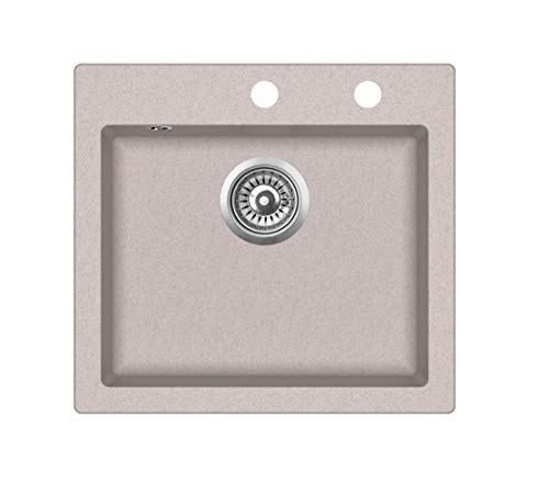 Spülbecken 49 x 46 cm beige Spüle Einzelbecken Küche Einbauspüle Verbundspüle Küchenspüle gesprenkelt flächenbündig + Drexexcenter + Siphon