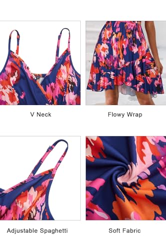 Image of ULTRANICE Womens Summer Dresses Floral V Neck Ruffled Hem Spaghetti Spring Casual Beach Outfits Flowy Wrap Sun Dress