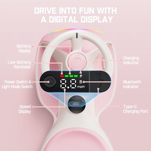 FanttikRide 12V N7 Ultra Electric Wiggle Car with Pedal, Kids Car, MagicMute Motor Swing Car, 2 Speeds, 9 Color Modes, Digital Display, Bluetooth, for Ages 3 and Up, 150 Lbs, Pinkish White
