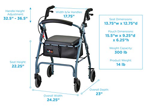 Nova Getgo Classic Rollator Walker (Standard Size), Rolling Walker For Height 5'4" - 6'1", Seat Height Is 22.25 Inch, Color Blue #TOP2