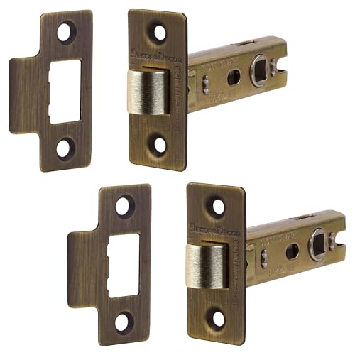 Decoranddecor 3 Inch Tubular Mortice Latch for Internal Doors, Fire Rated - 2 Pack - 57 mm Back Set - 76 mm Overall Length- Antique Brass