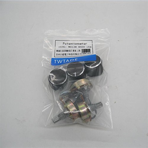 Twtade / 3Pcs Wh138 500 Ohm Potentiometer Single Turn Rotary Linear Variable Potentiometer +3Pcs Black Aluminum Alloy Knob #TOP6