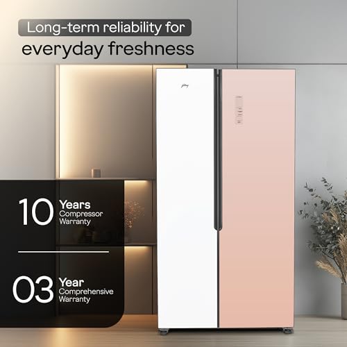 Image of Godrej 600 L 3 Star, 1+2 Years Additional Warranty, Smart convertible Zones with Digital Touch Panel, Frost Free Inverter Side By Side Refrigerator(2025 Model, RS EONVELVET 646C RIT OP RS, Opera Rose)