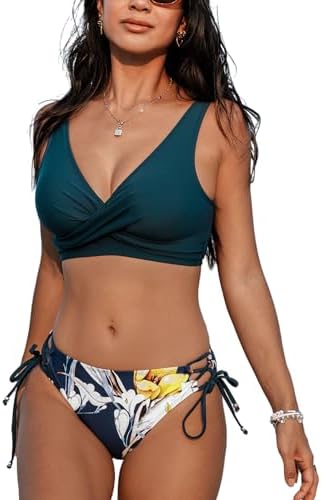 CUPSHE Damen Bikini Set Wickeloptik Blumenmuster Low Rise Schnürung